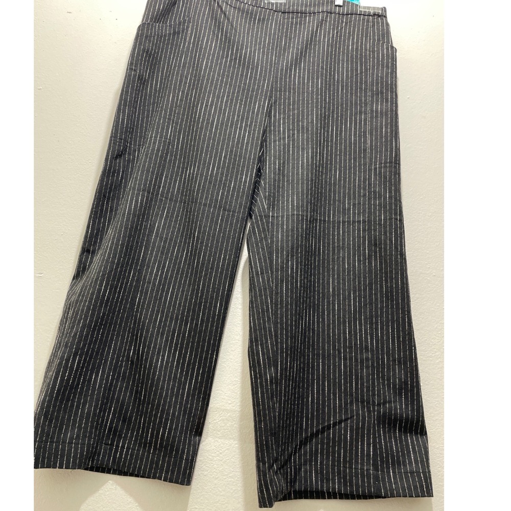 Lisa Bayne XXL Brown Pinstripe Pull On Elastic Waist Pants Trousers Pockets USA